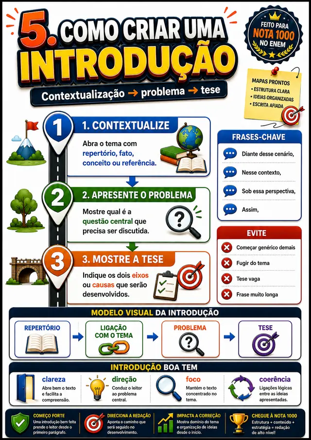 Guia, Como Criar uma Introdução: esquema visual pronto para aplicar na redação