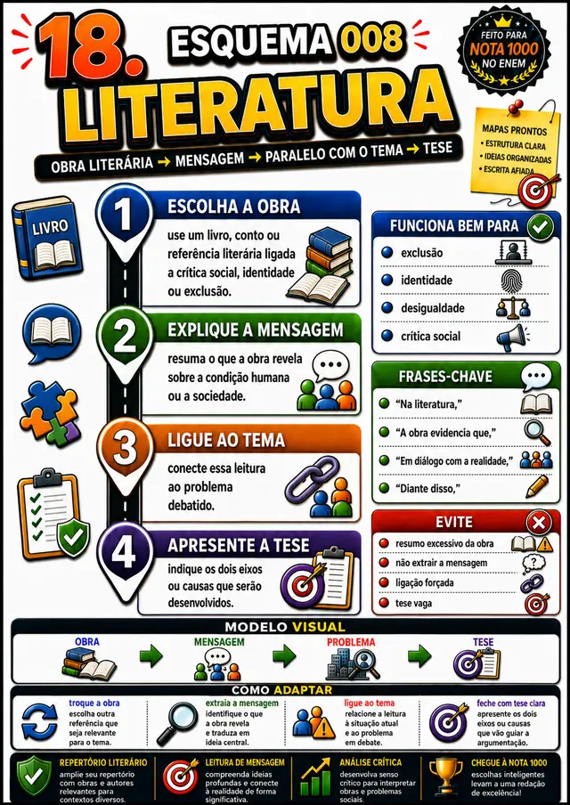 Esquema 008, Literatura: esquema visual pronto para aplicar na redação