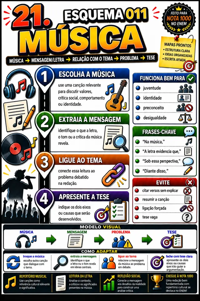 Esquema 011, Música: esquema visual pronto para aplicar na redação