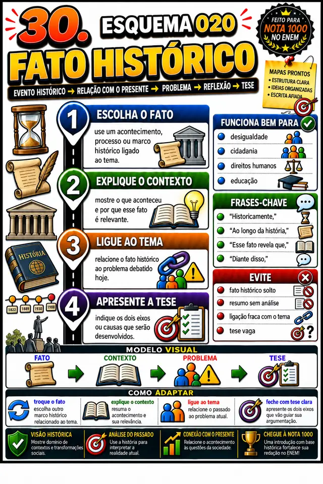 Esquema 020, Fato Histórico: esquema visual pronto para aplicar na redação
