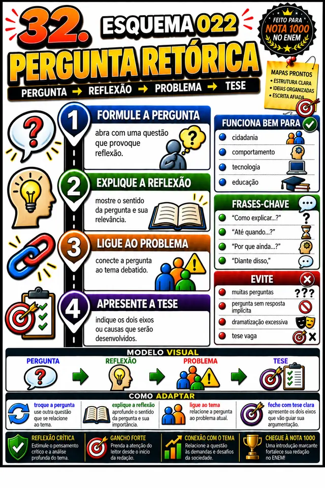 Esquema 022, Pergunta Retórica: esquema visual pronto para aplicar na redação
