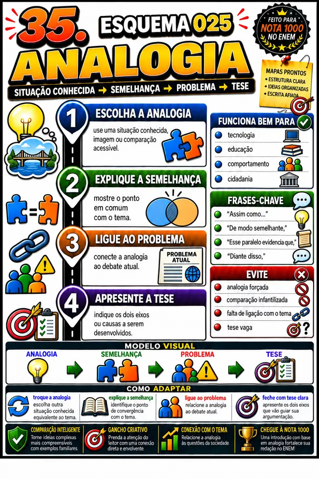 Esquema 025, Analogia: esquema visual pronto para aplicar na redação