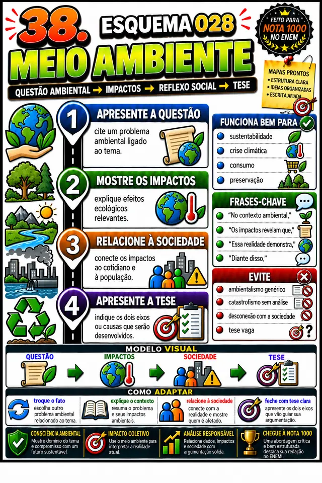Esquema 028, Meio Ambiente: esquema visual pronto para aplicar na redação