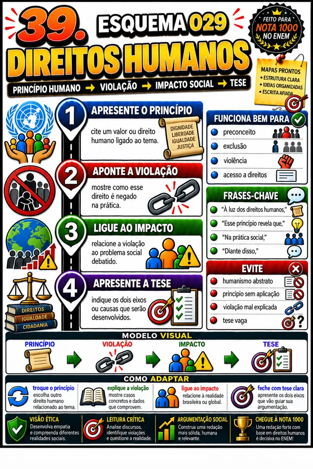 Esquema 029, Direitos Humanos: esquema visual pronto para aplicar na redação