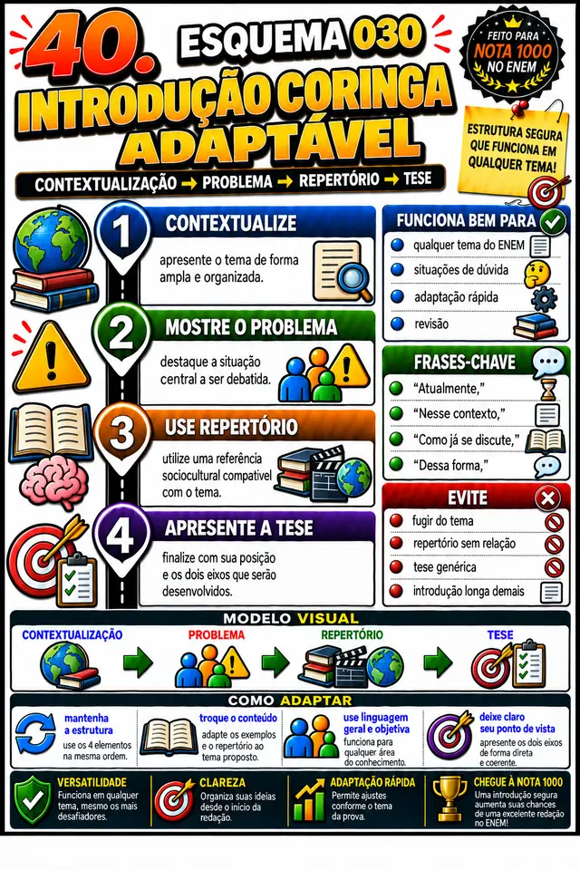 Esquema 030, Introdução Coringa Adaptável: esquema visual pronto para aplicar na redação